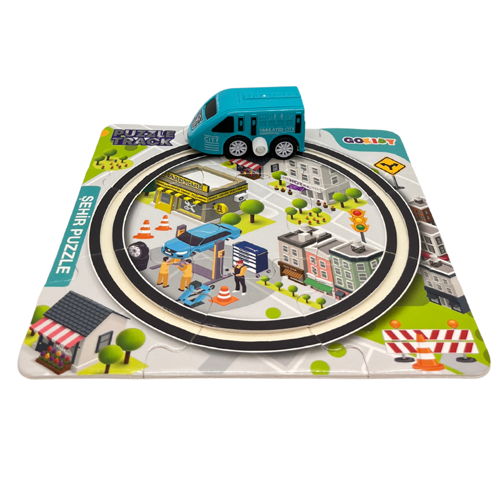 GOKIDY - Puzzle Track Pist ve Kurmalı Oyuncak Araba - Şehir